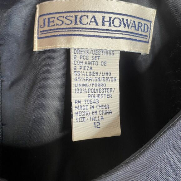 Jessica Howard Linen Blend Blue Midi Dress Lined Zip Closure Slit Sides Size 12 - Picture 10 of 13